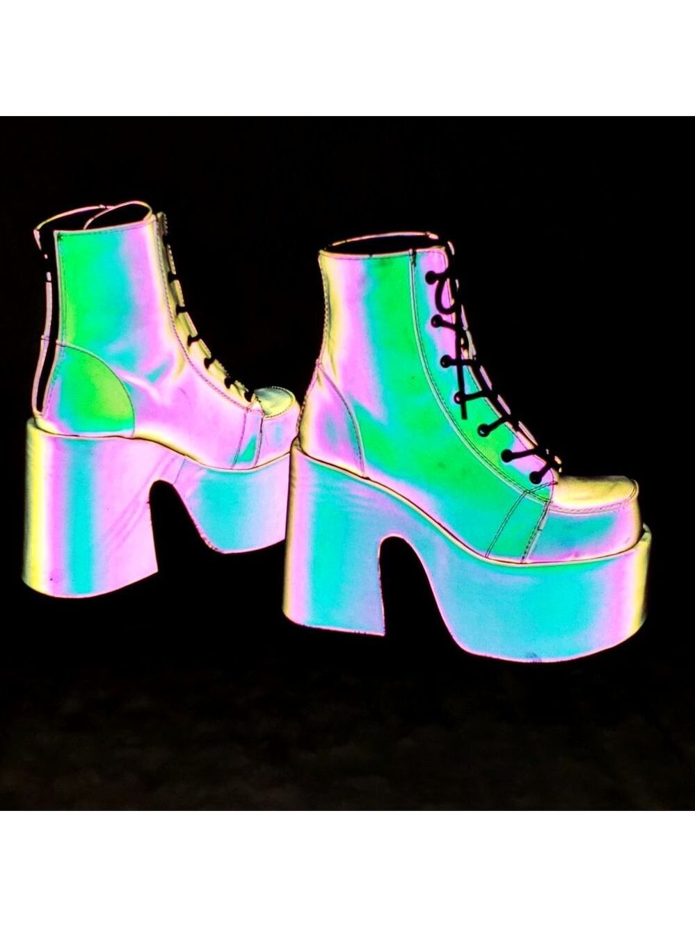 Camel Purple Green Reflective Rave Royalty Festival Platform Ankle Boots - Picture 10 of 15